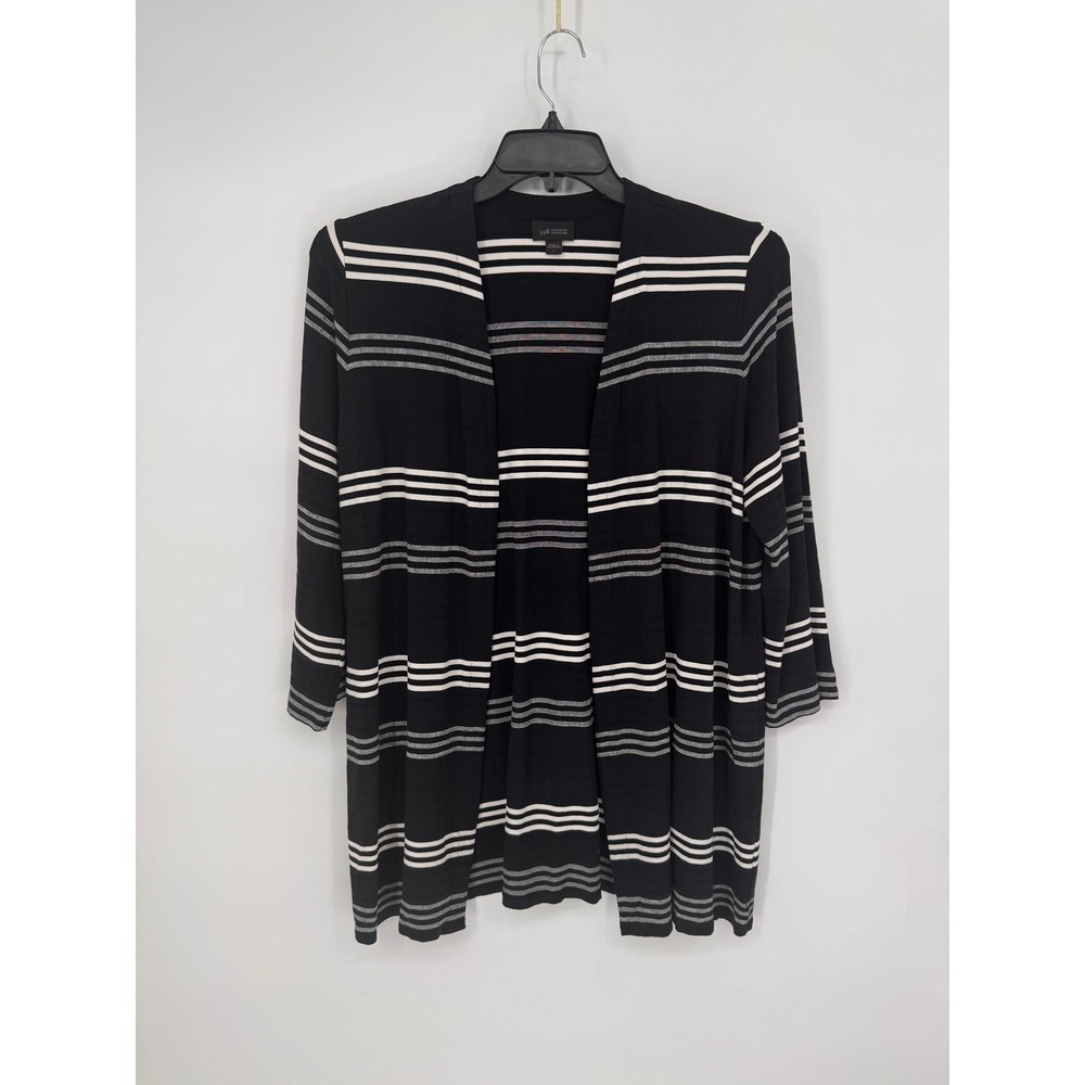 J. Jill Cardigan Women Large Black Excellent Striped Open Front Wearever 3/4 Slv
